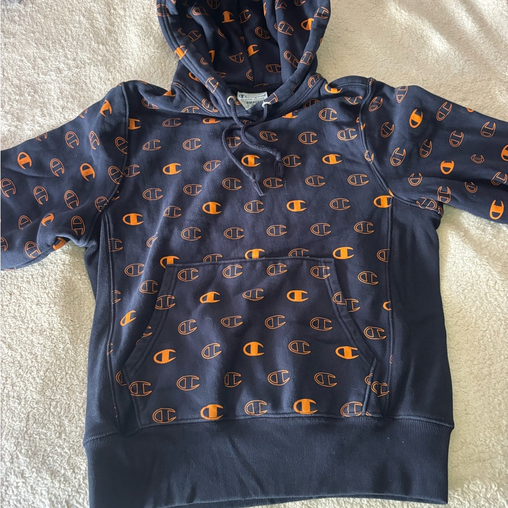 Champion Kids' Dark Blue Hoodie with Orange Logo